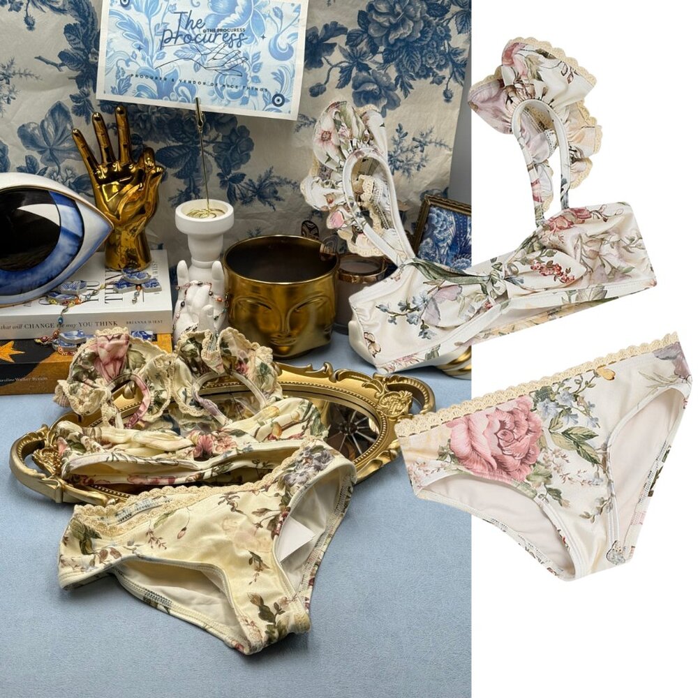 🆕 ZIMMERMANN KIDS 🧿 NWT Waverly Trim Frill Bikini Set, Cream Floral - Sz 4Y